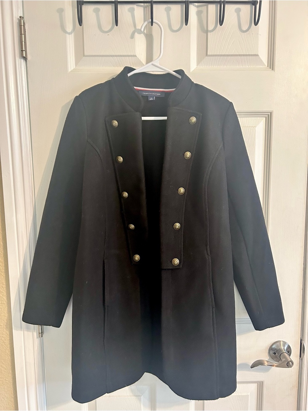 Tommy Hilfiger Black Military-Style Utilitarian Pea Coat Sz M